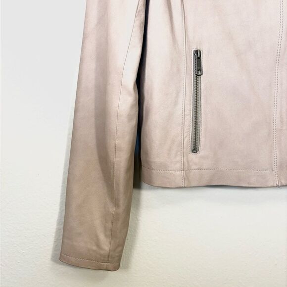 Joie Kellyn Opal Leather Taupe Cream Jacket  Zipper Size M - Picture 11 of 15